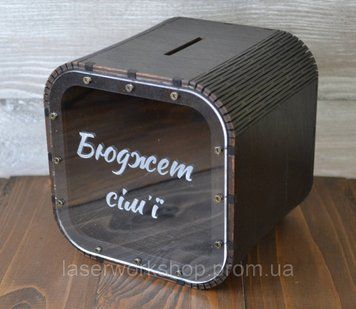 Квадратна скарбничка з гравіюванням, дерев'яна скарбничка-кубик 6044 фото